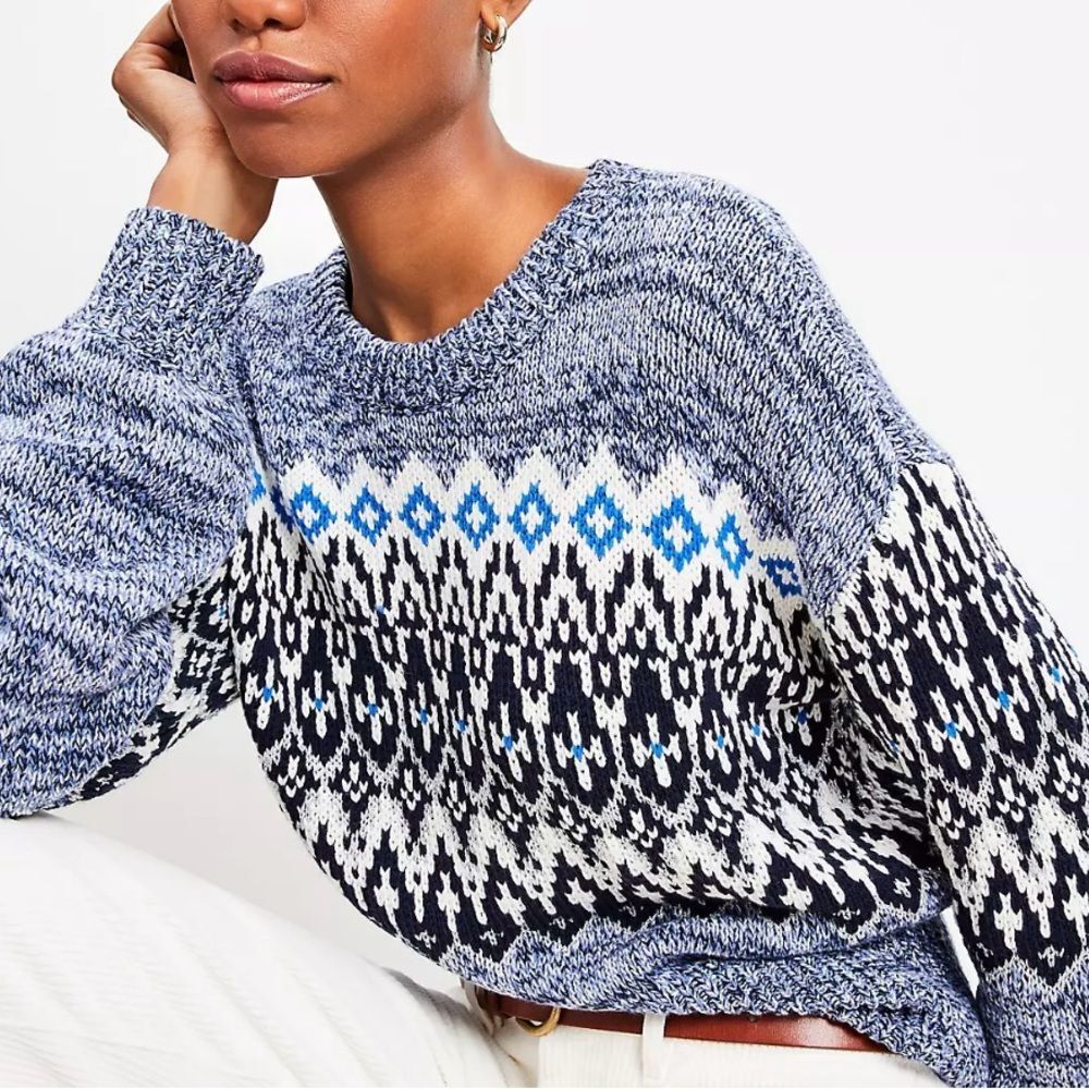 NWT Loft Sparkle Marled Fair Isle Sweater in Intense Lapis Size XL